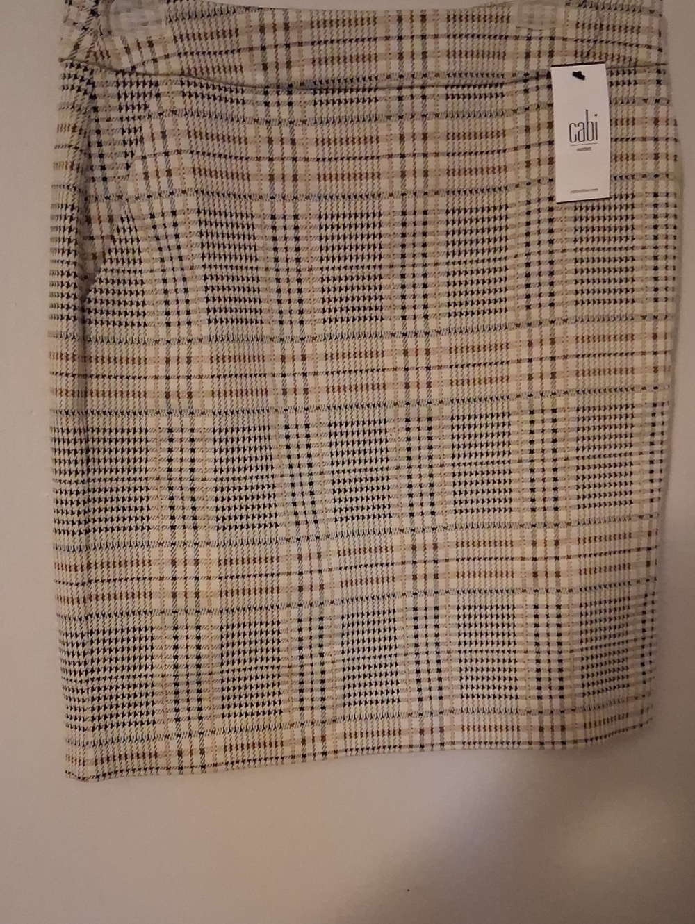 CAbi Cream Plaid Pencil Skirt with Subtle Check
